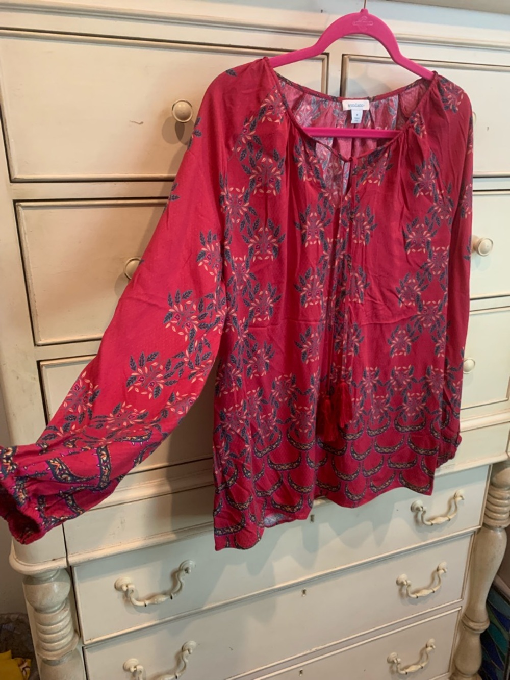 Sundance Women's Red Floral Peasant Blouse